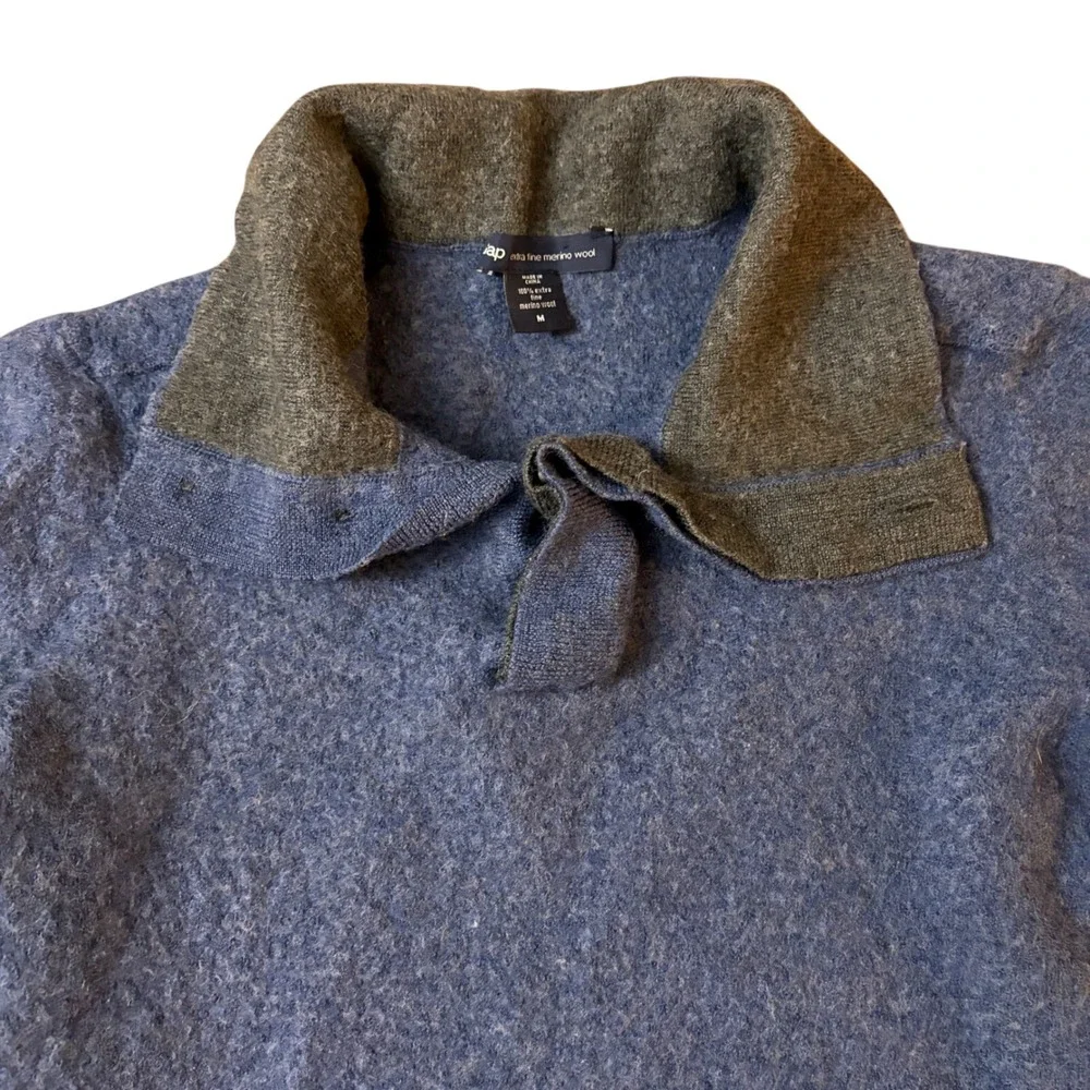 GAP Kids Extra‎ Fine Merino Wool Pullover Sweater Blue Collared Sz M Winter Warm